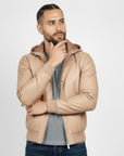 Real Leather Hooded Bomber Jacket for Men - Raul