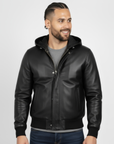 Real Leather Hooded Bomber Jacket for Men - Raul
