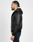 Real Leather Hooded Bomber Jacket for Men - Raul