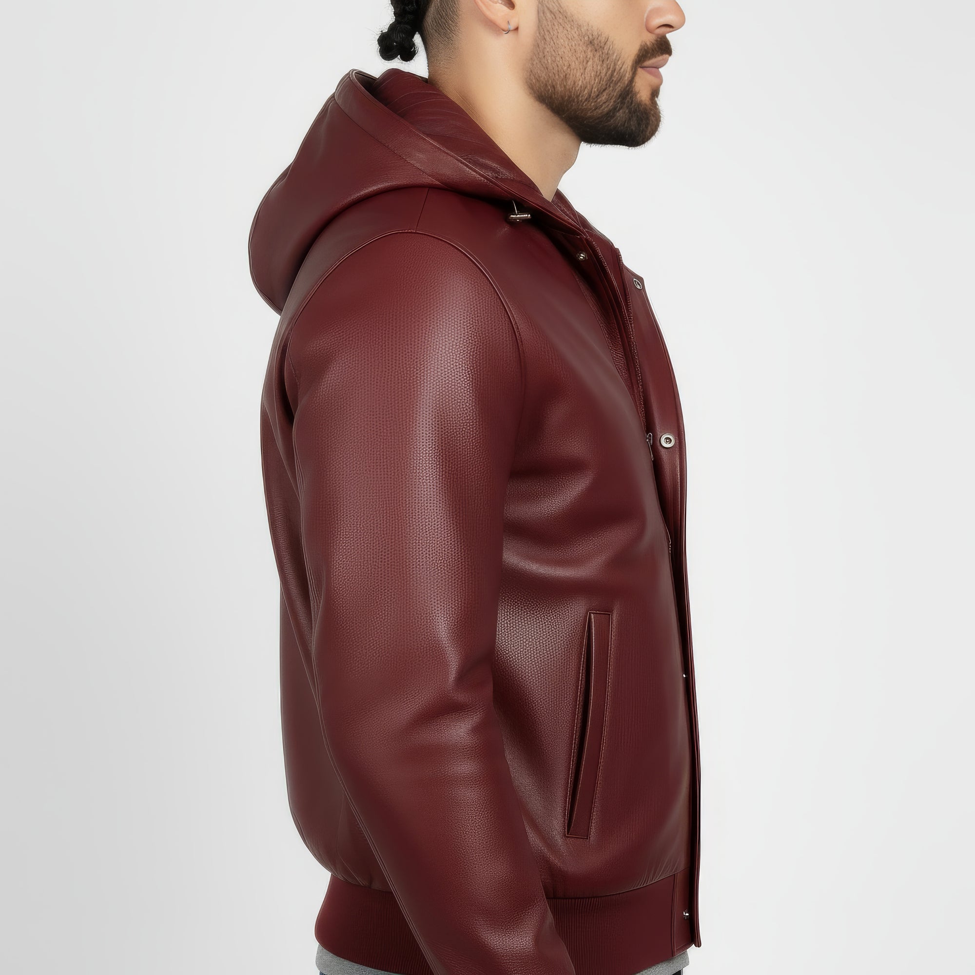 Real Leather Hooded Bomber Jacket for Men - Raul