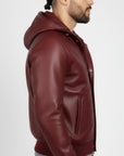 Real Leather Hooded Bomber Jacket for Men - Raul