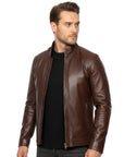 Stand Collar Real Leather Jacket for Men - Harry
