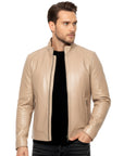 Stand Collar Real Leather Jacket for Men - Harry