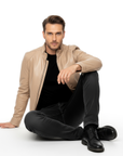 Stand Collar Real Leather Jacket for Men - Harry
