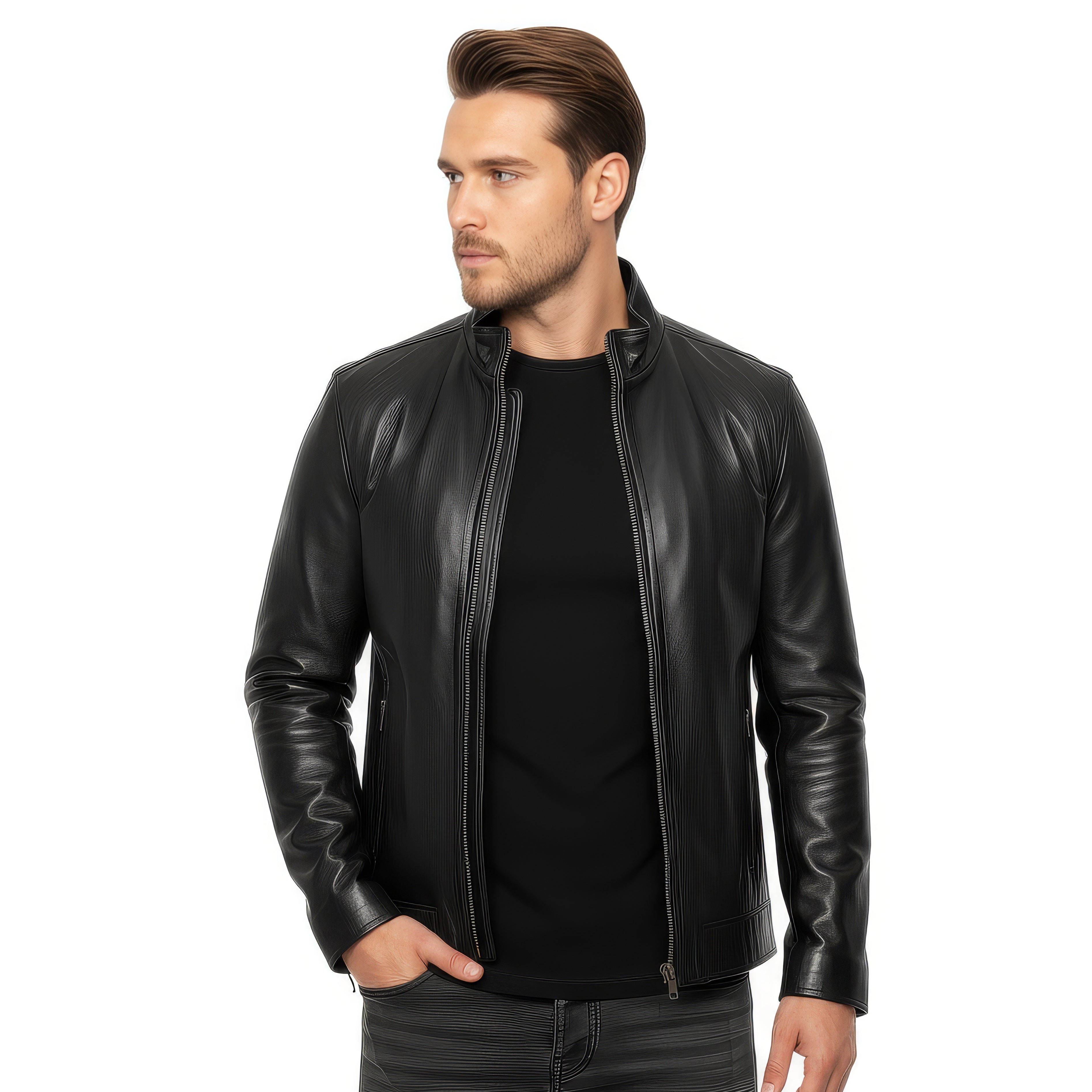 RATS STAND COLLAR LEATHER JACKET カウレザー Stand Collar Real Leather Jacket for Men - Harry – SH Leatherwear