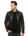 Stand Collar Real Leather Jacket for Men - Harry