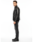 Stand Collar Real Leather Jacket for Men - Harry
