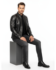 Stand Collar Real Leather Jacket for Men - Harry