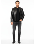Stand Collar Real Leather Jacket for Men - Harry