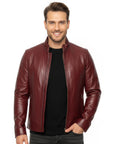 Stand Collar Real Leather Jacket for Men - Harry
