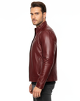 Stand Collar Real Leather Jacket for Men - Harry