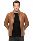 Stand Collar Real Leather Jacket for Men - Harry
