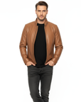 Stand Collar Real Leather Jacket for Men - Harry