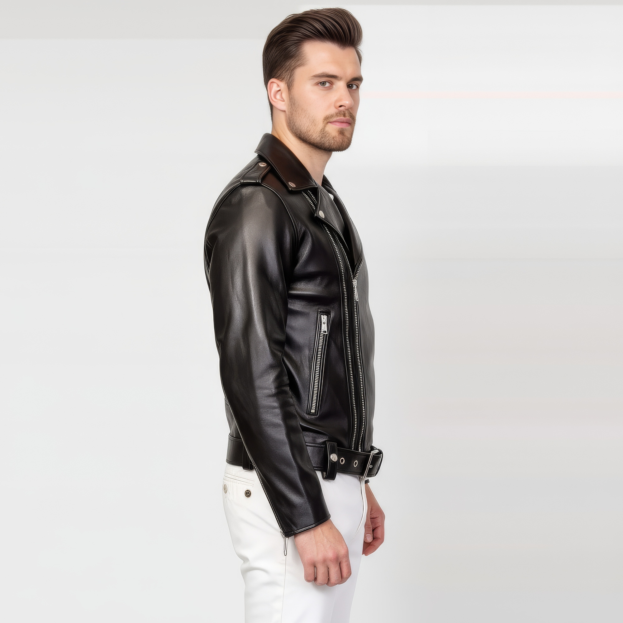Moto Real Leather Jacket for Men- Hermes
