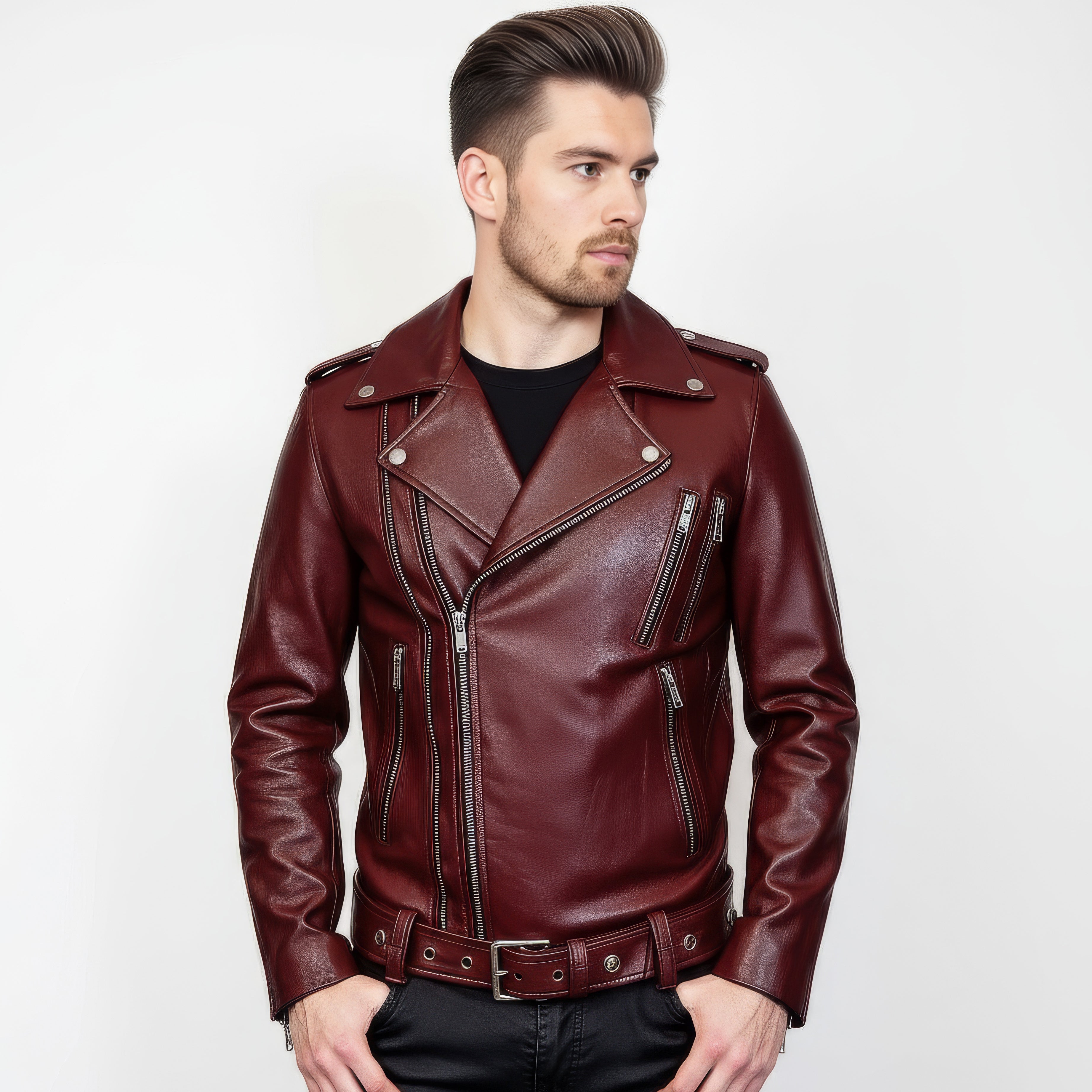 Real Leather Moto Jacket for Men- Hermes – SH Leatherwear