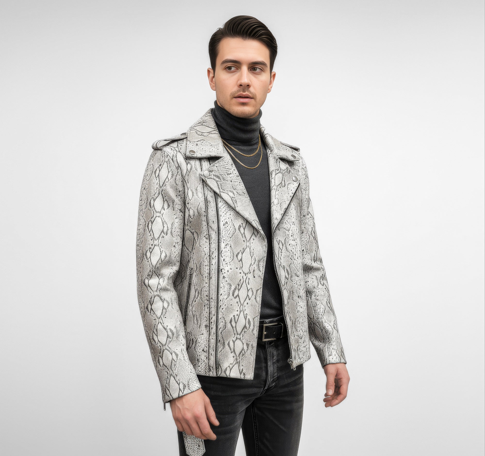 Moto Real Leather Jacket for Men- Hermes