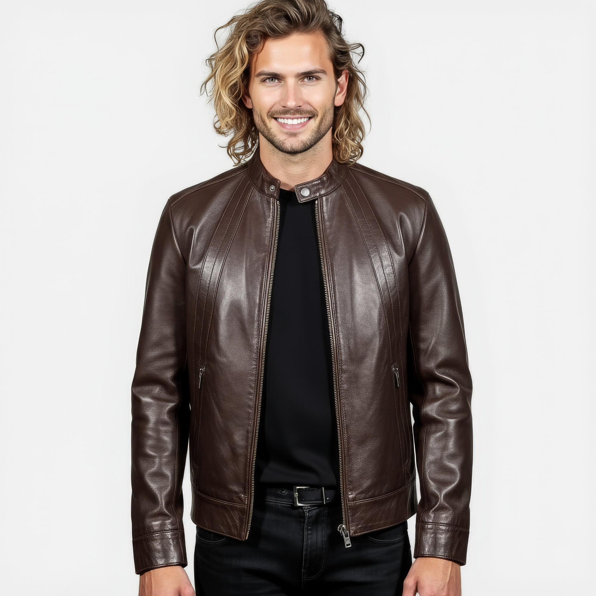 Men&#39;s Real Leather Racer Jacket - David