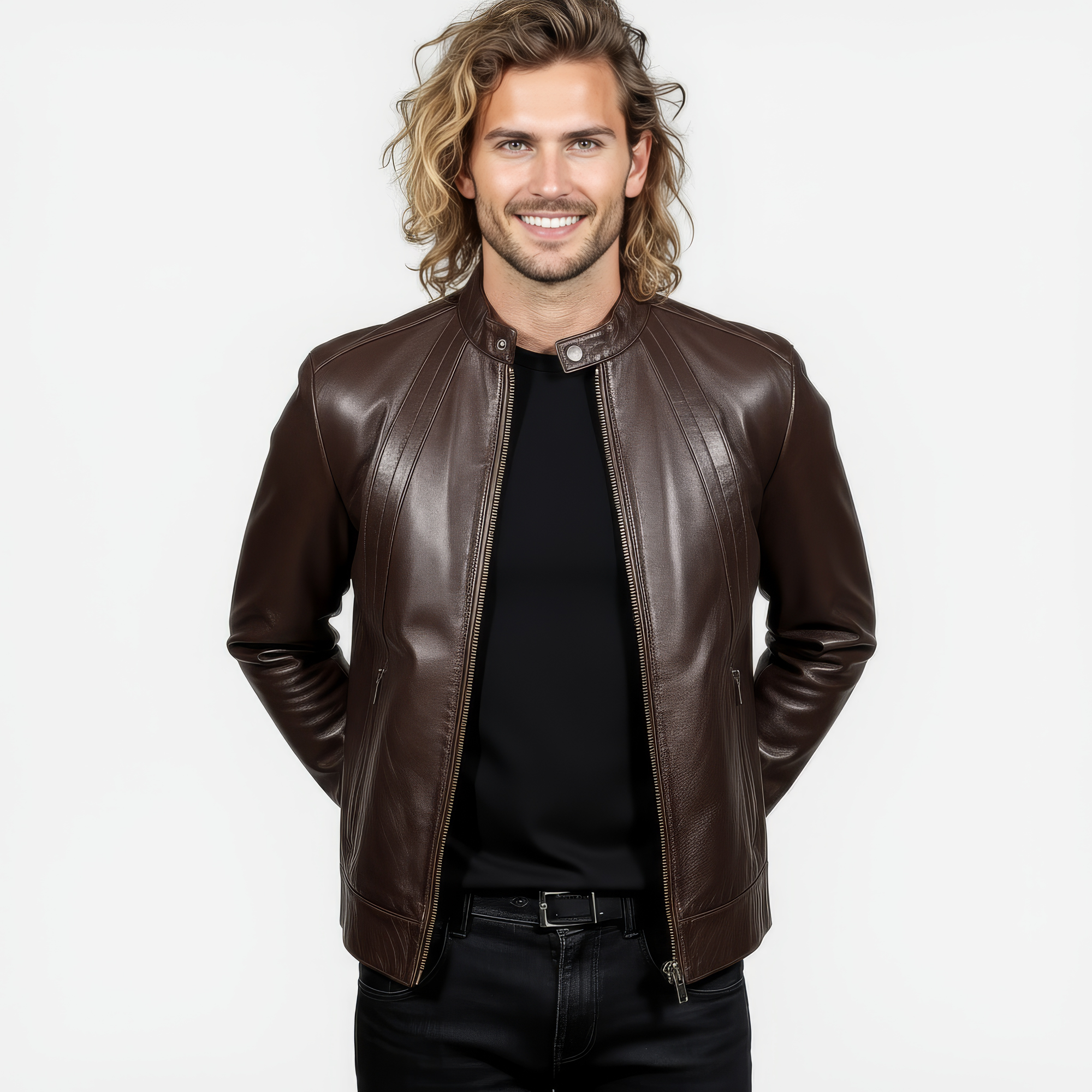 Men&#39;s Real Leather Racer Jacket - David