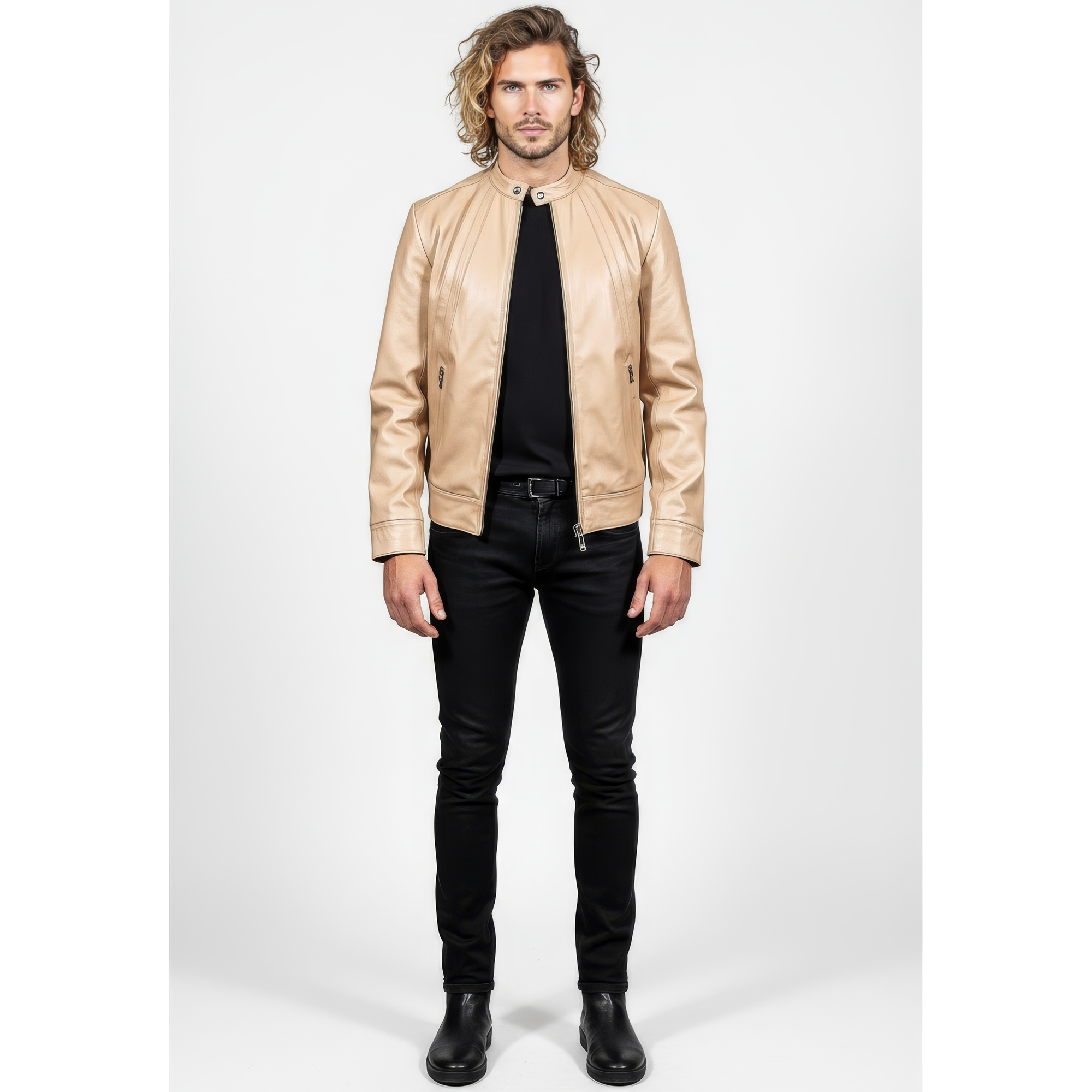 Men&#39;s Real Leather Racer Jacket - David