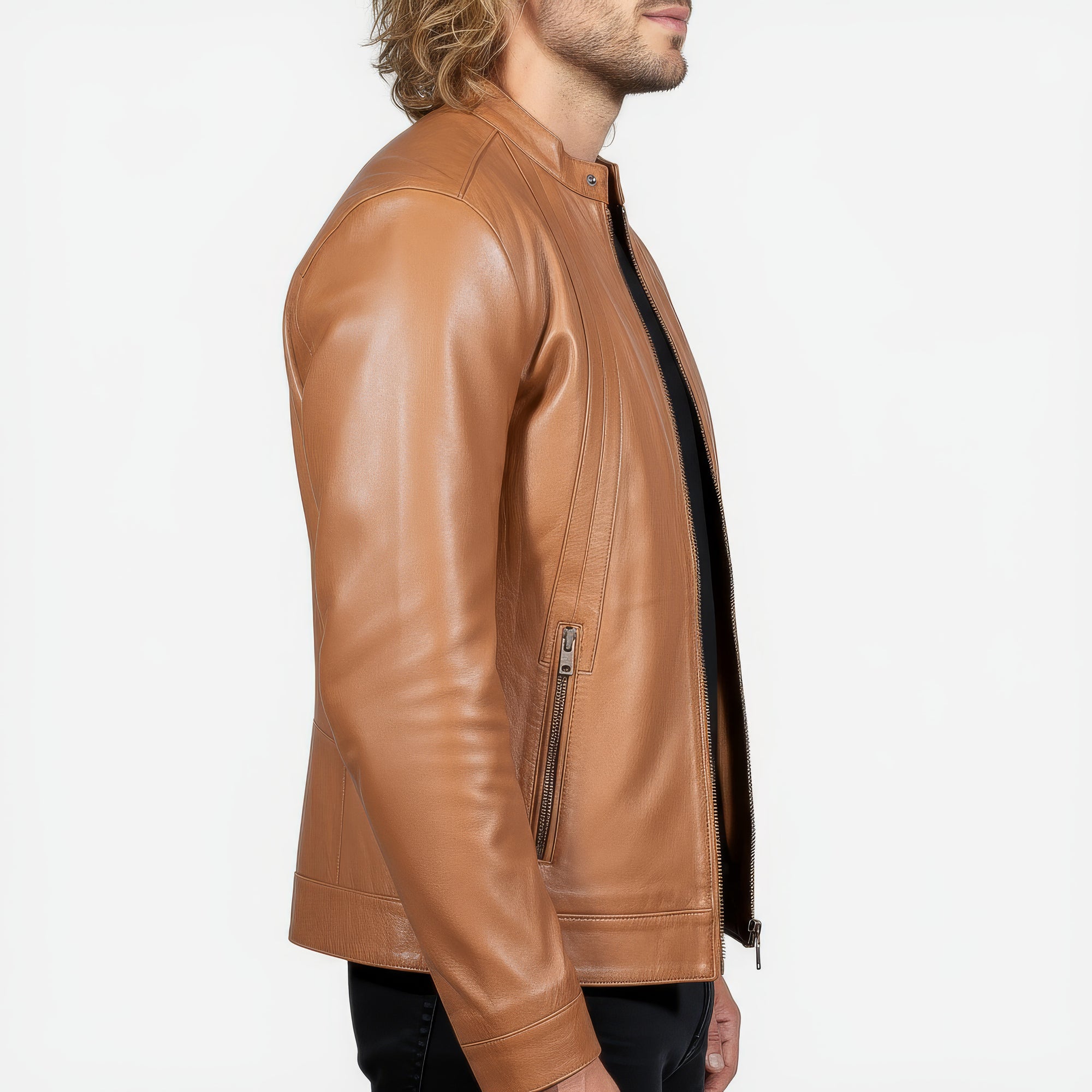 Men&#39;s Real Leather Racer Jacket - David