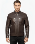 Men's Real Leather Cafe Racer Jacket - Andre