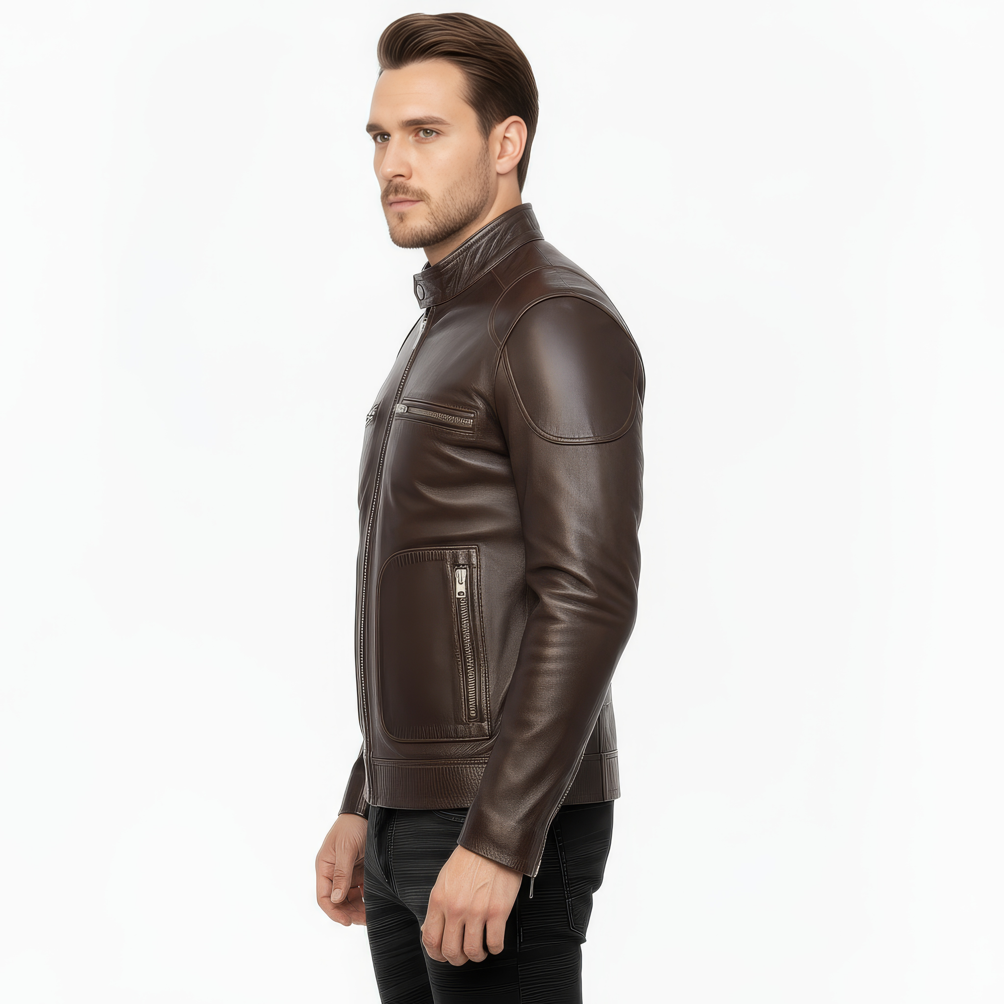 Men&#39;s Real Leather Cafe Racer Jacket - Andre