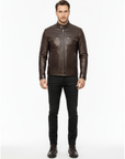 Men's Real Leather Cafe Racer Jacket - Andre