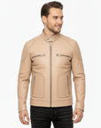 Men's Real Leather Cafe Racer Jacket - Andre