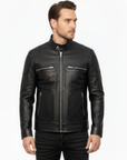 Men's Real Leather Cafe Racer Jacket - Andre