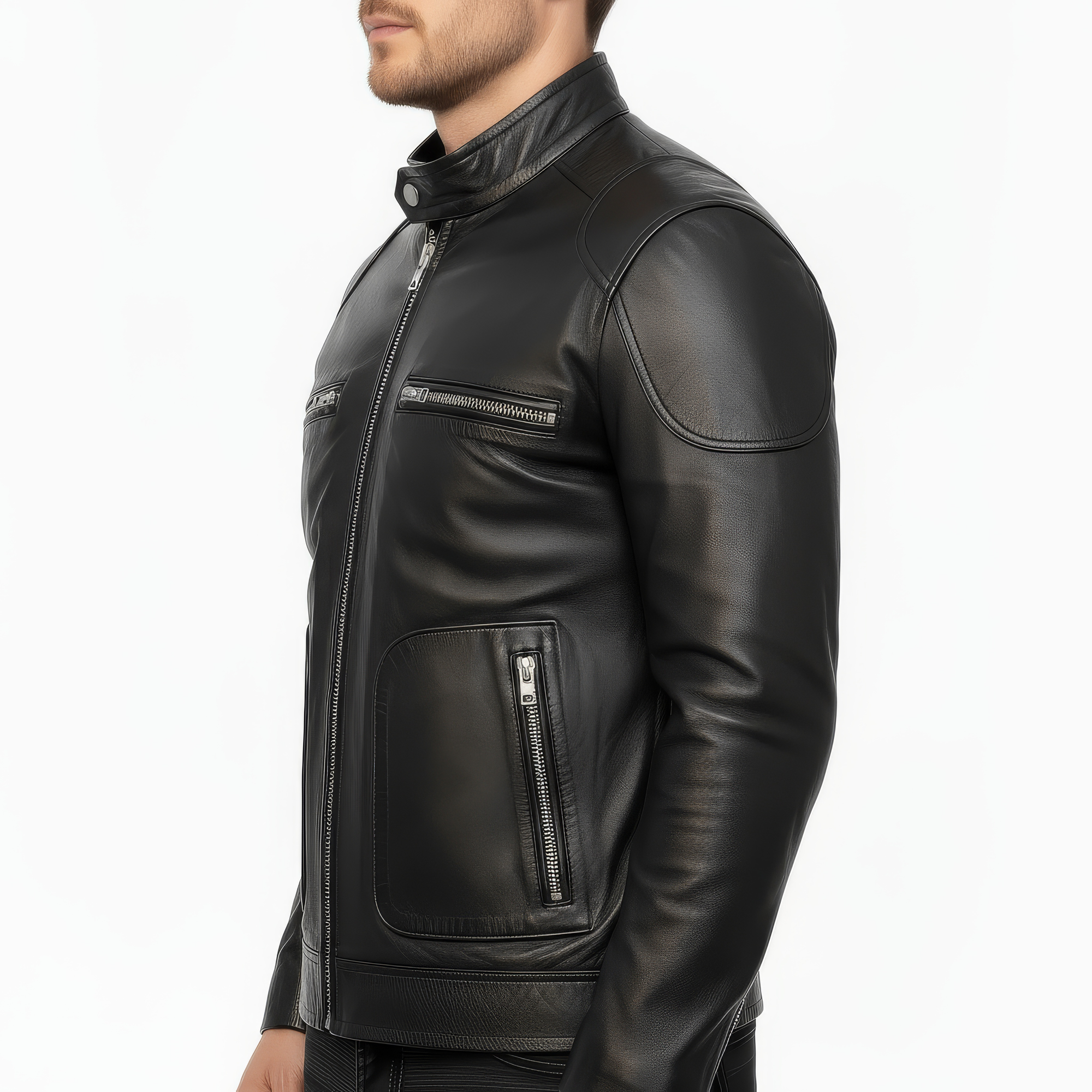 Men&#39;s Real Leather Cafe Racer Jacket - Andre