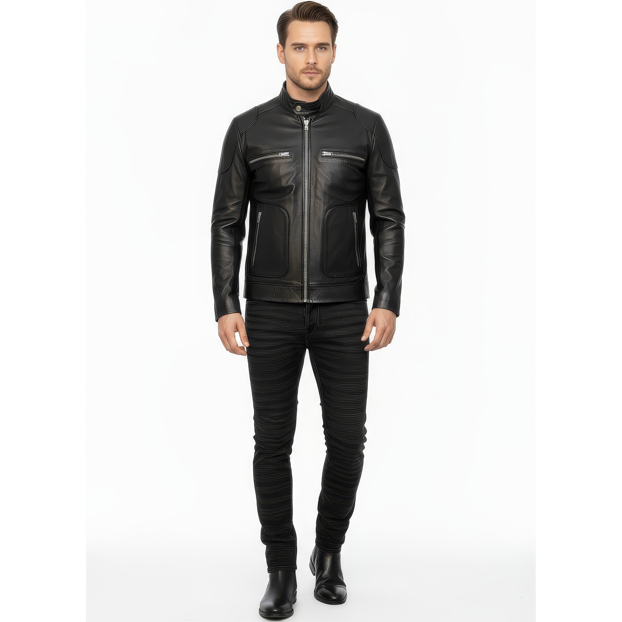Men&#39;s Real Leather Cafe Racer Jacket - Andre