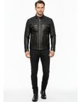 Men's Real Leather Cafe Racer Jacket - Andre