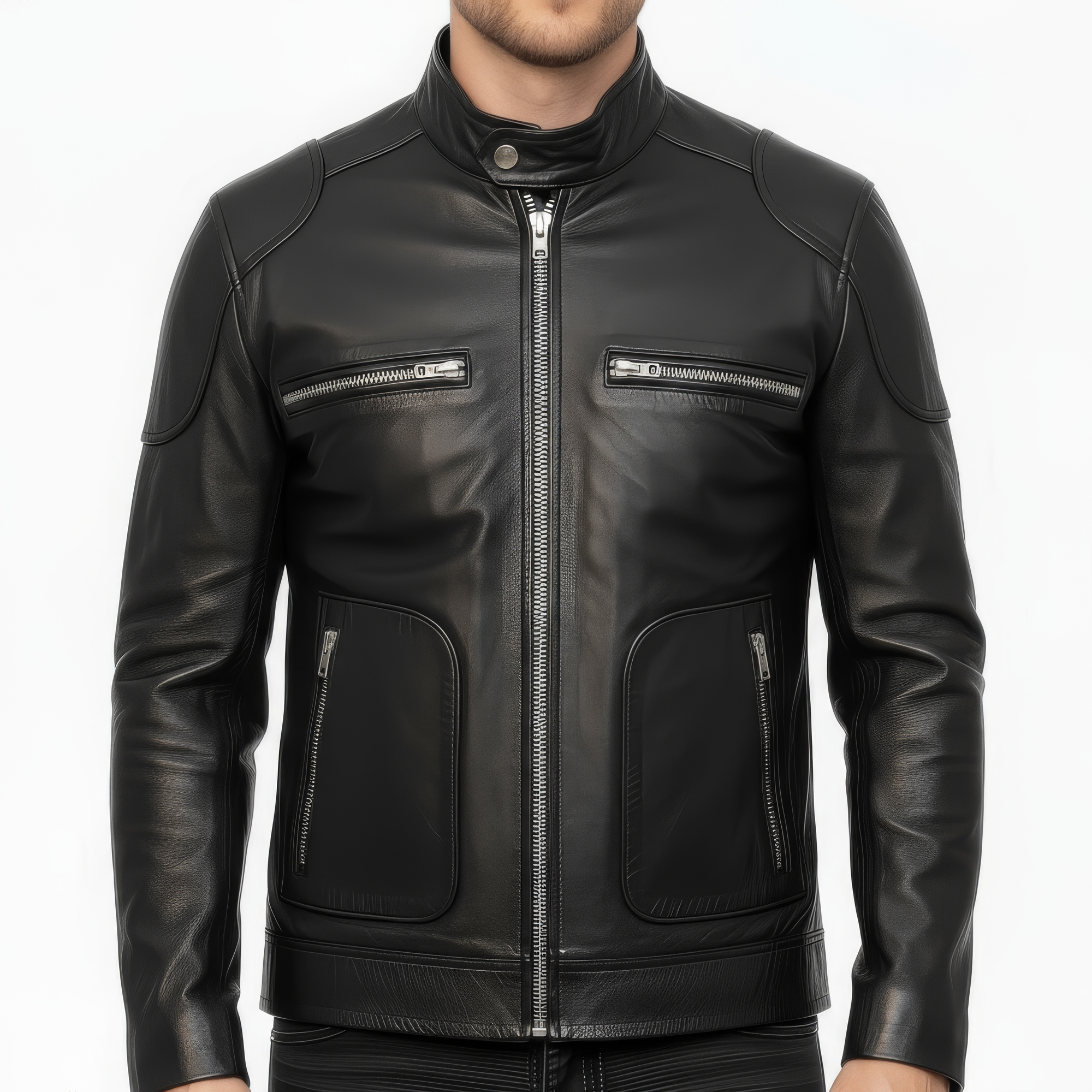 Men&#39;s Real Leather Cafe Racer Jacket - Andre