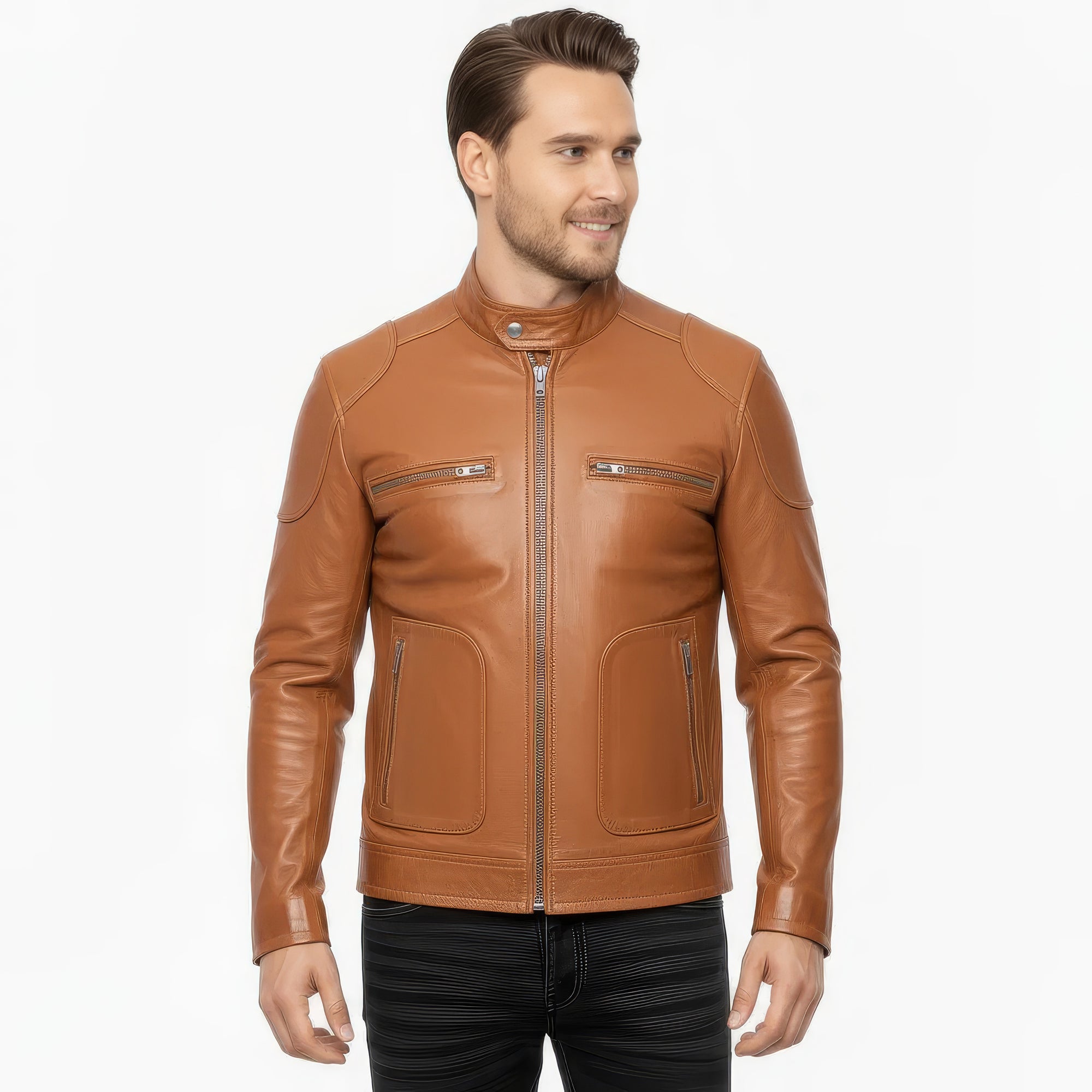 Men&#39;s Real Leather Cafe Racer Jacket - Andre