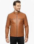Men's Real Leather Cafe Racer Jacket - Andre