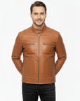 Men's Real Leather Cafe Racer Jacket - Andre