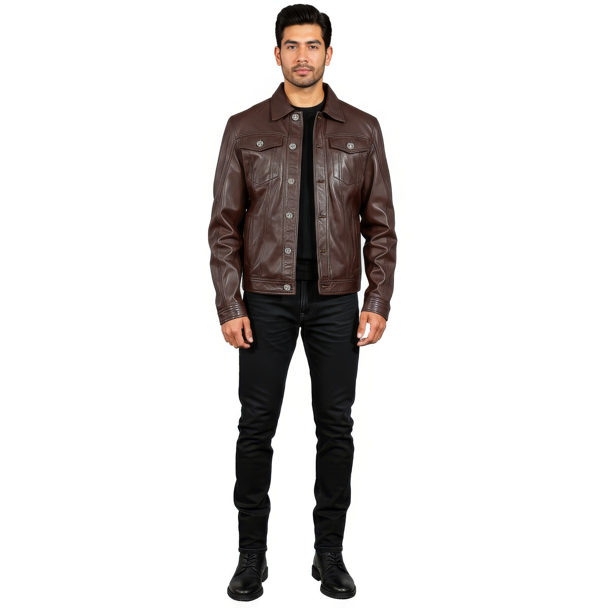 Real Leather Trucker Jacket for Men - Faraz