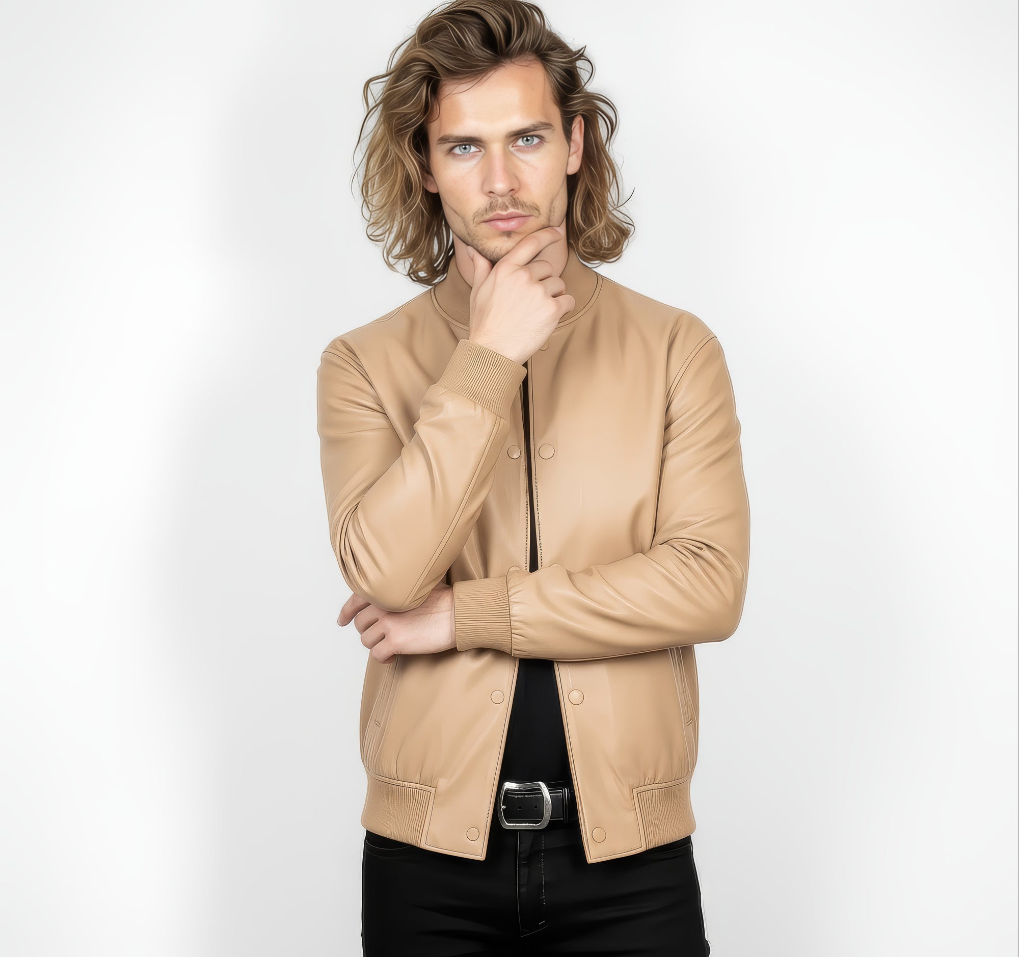 Men&#39;s Real Leather Varsity Bomber Jacket - Orion