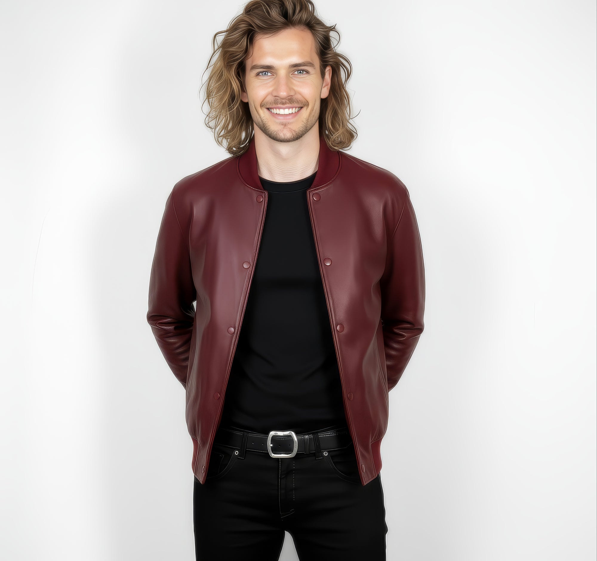 Men&#39;s Real Leather Varsity Bomber Jacket - Orion