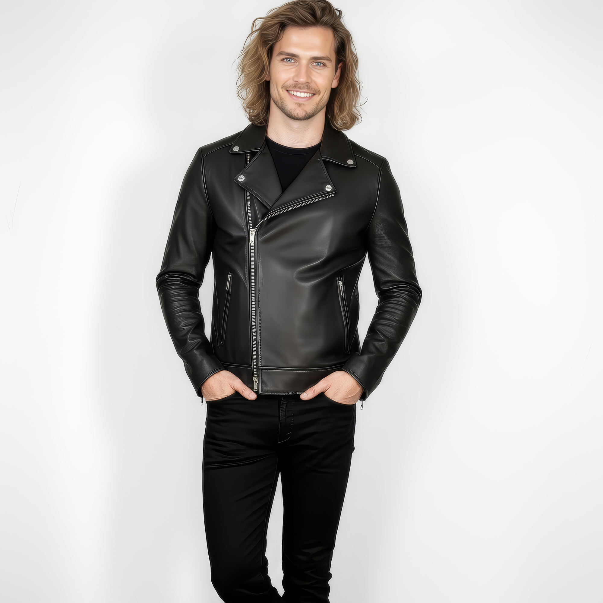 Real Leather Biker Jacket for Men - Milan