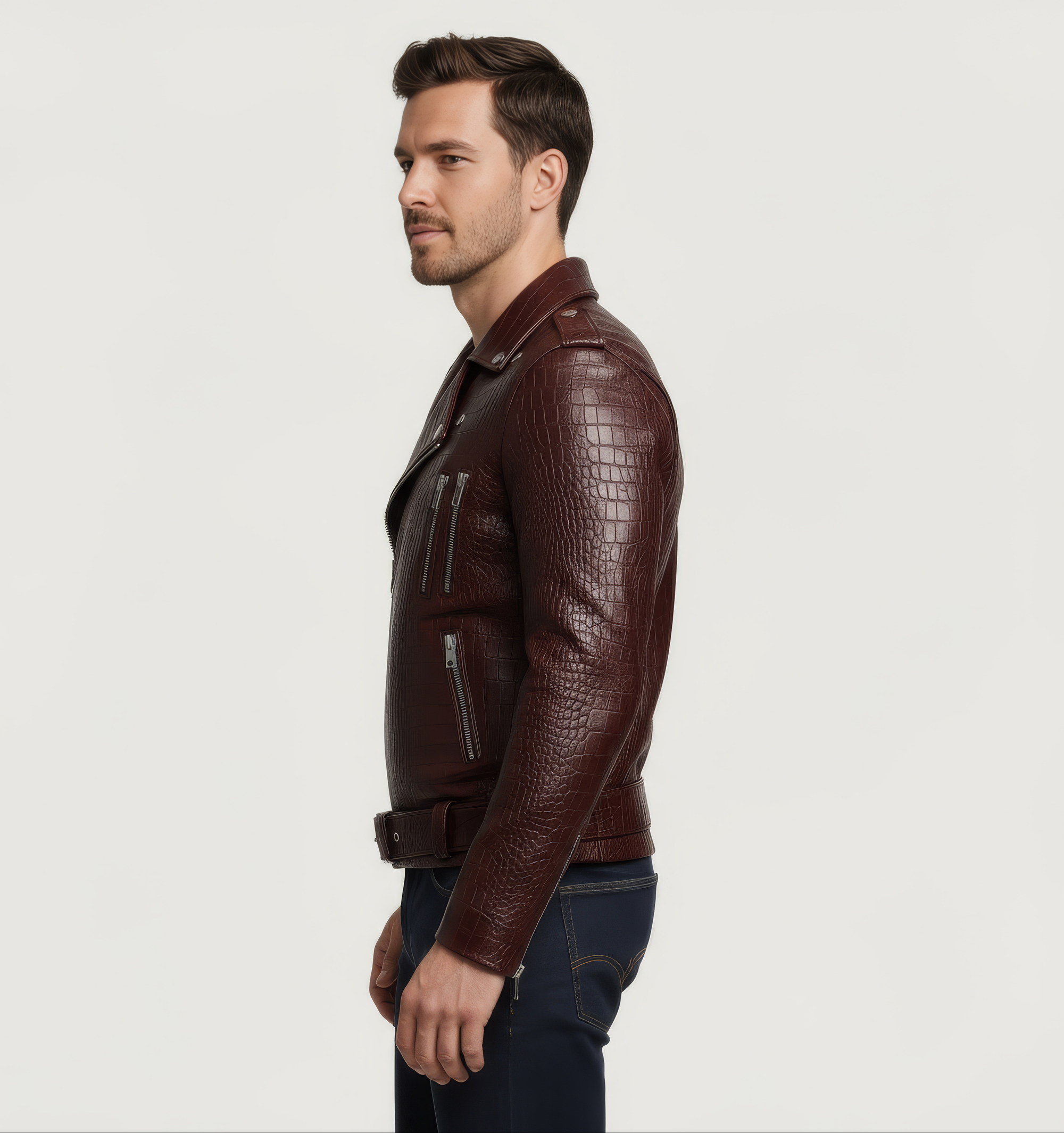 Men&#39;s Real Leather Biker Jacket - Hermes