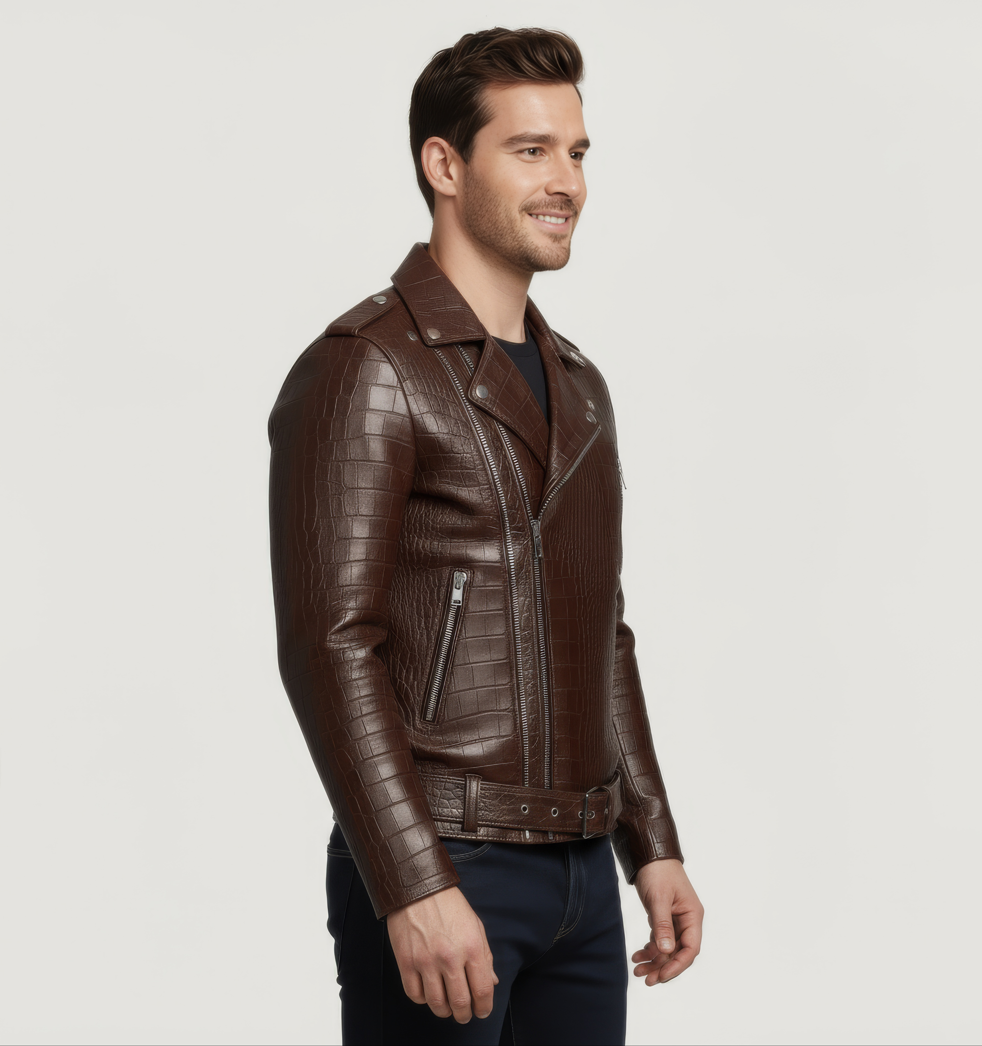 Men&#39;s Real Leather Biker Jacket - Hermes