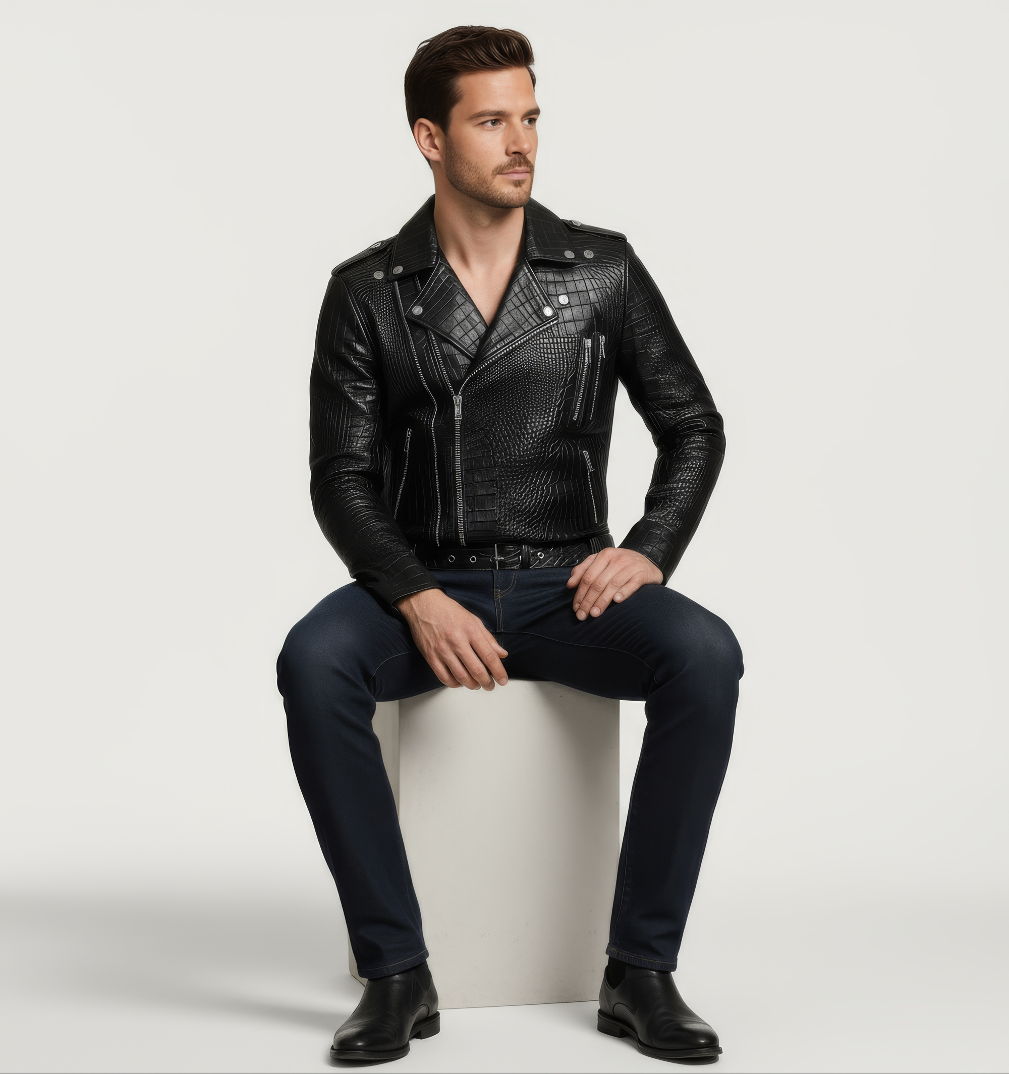 Moto Real Leather Jacket for Men- Hermes