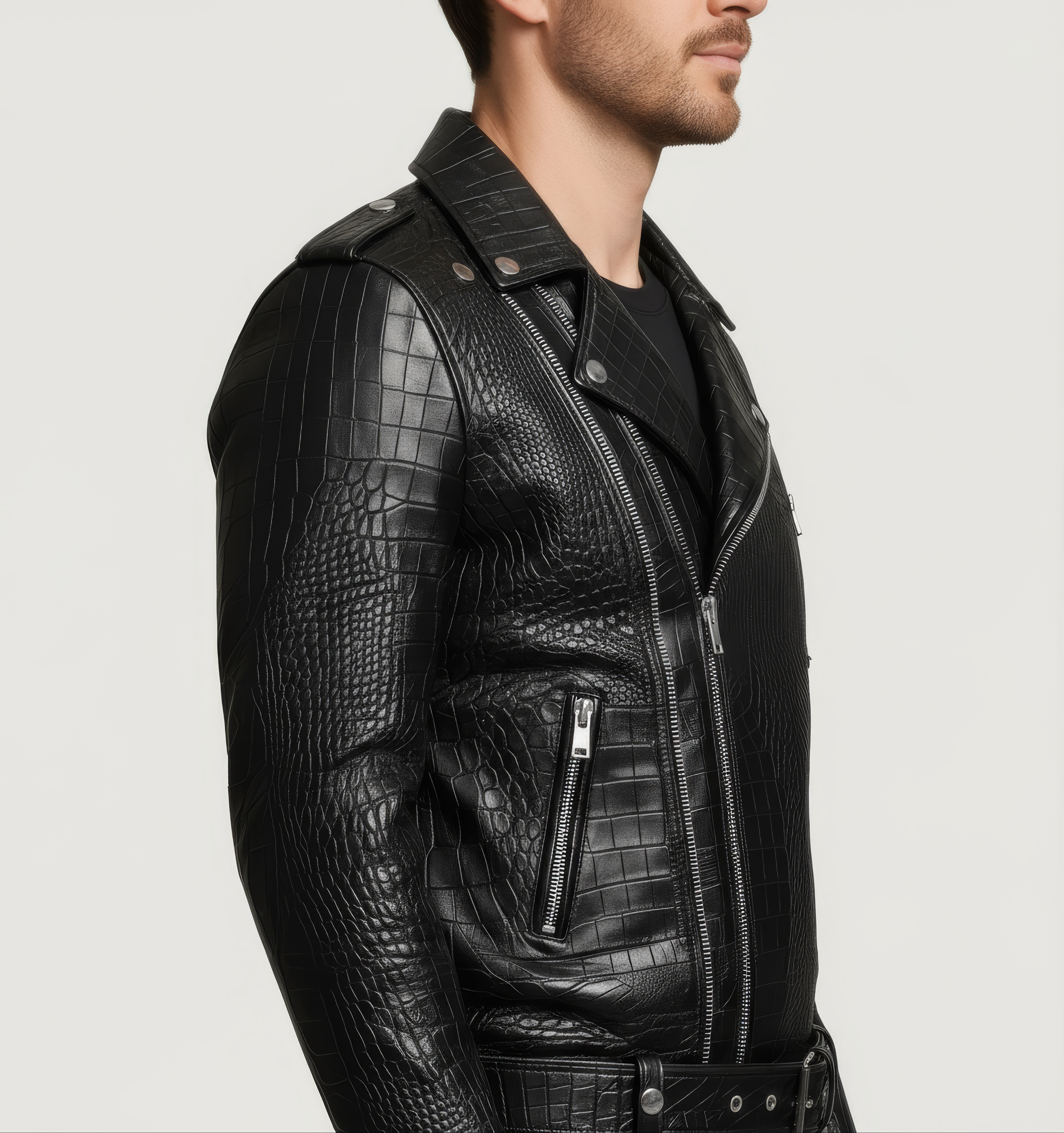 Moto Real Leather Jacket for Men- Hermes