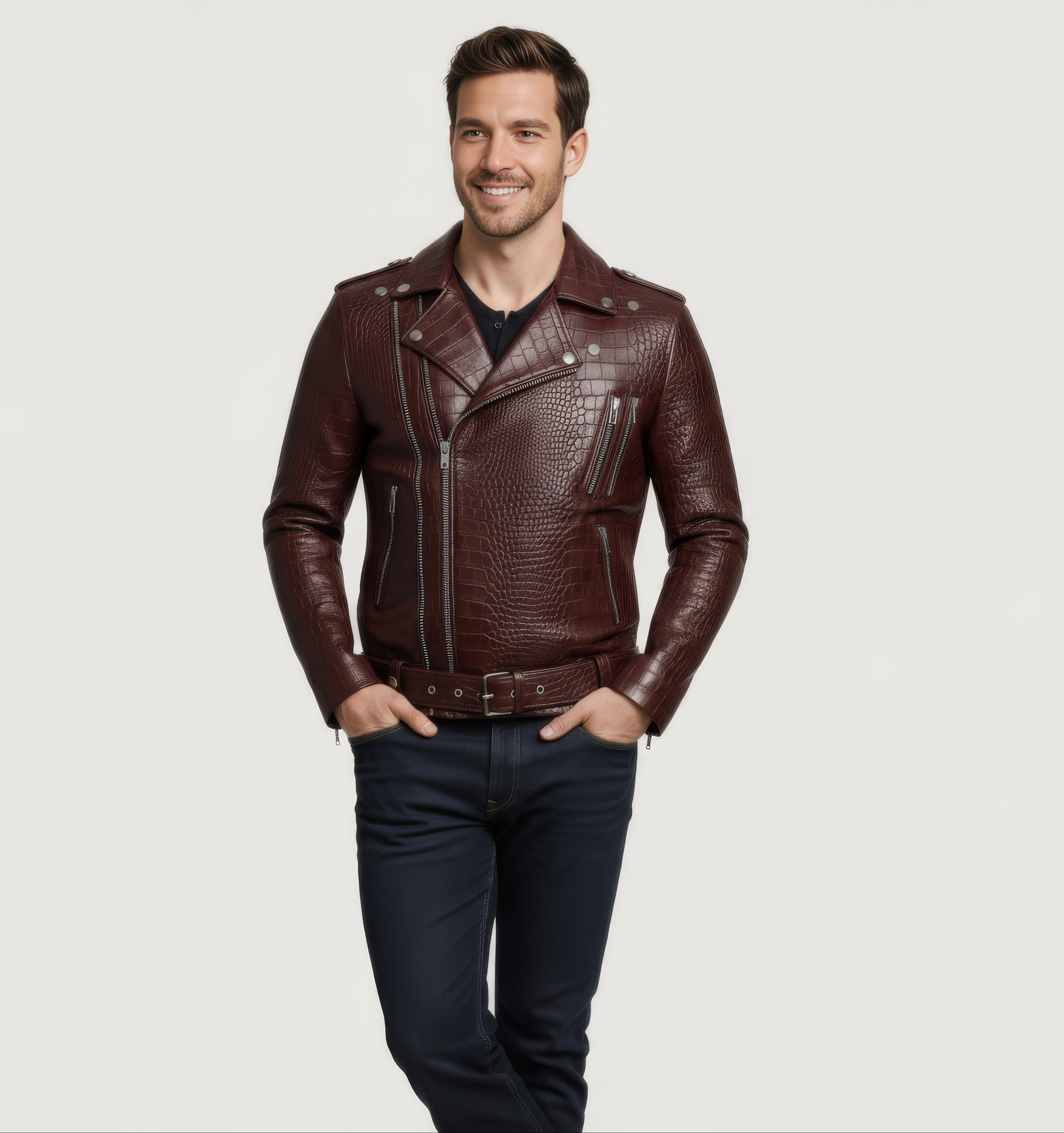 Real Leather Biker Jacket for Men- Hermes