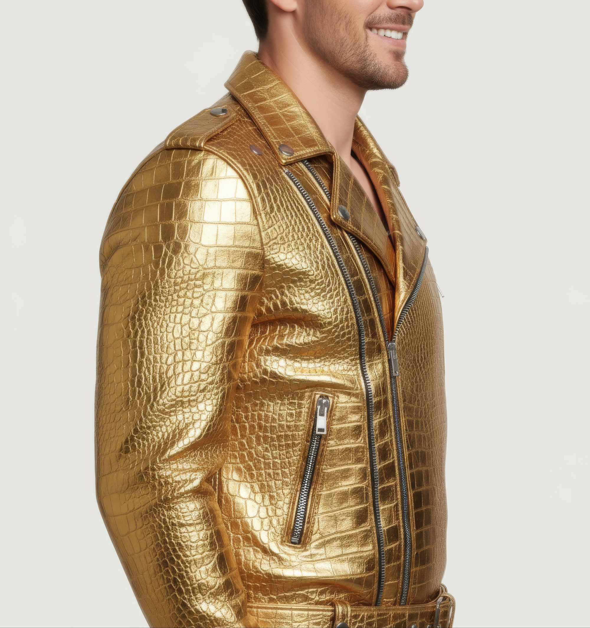 Men&#39;s Real Leather Biker Jacket - Hermes
