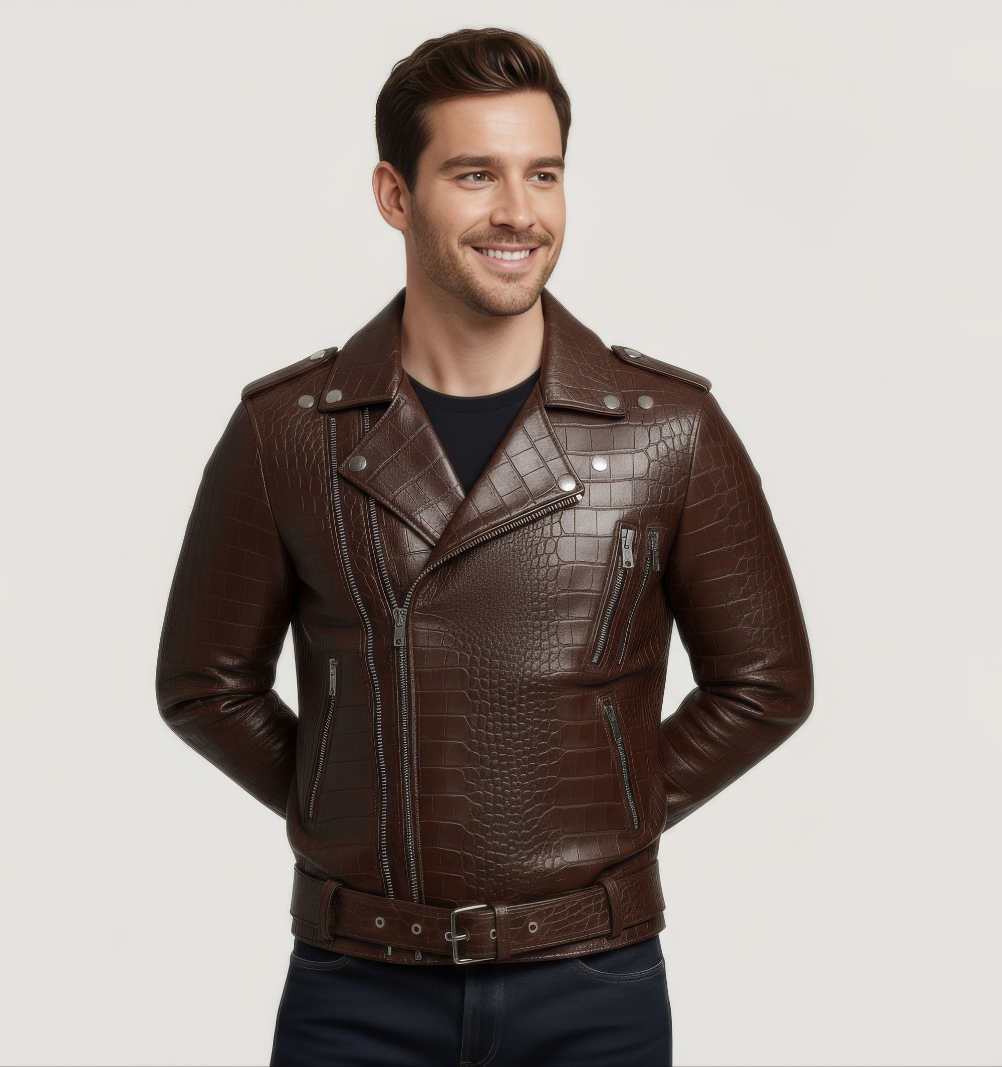 Real Leather Moto Jacket for Men- Hermes