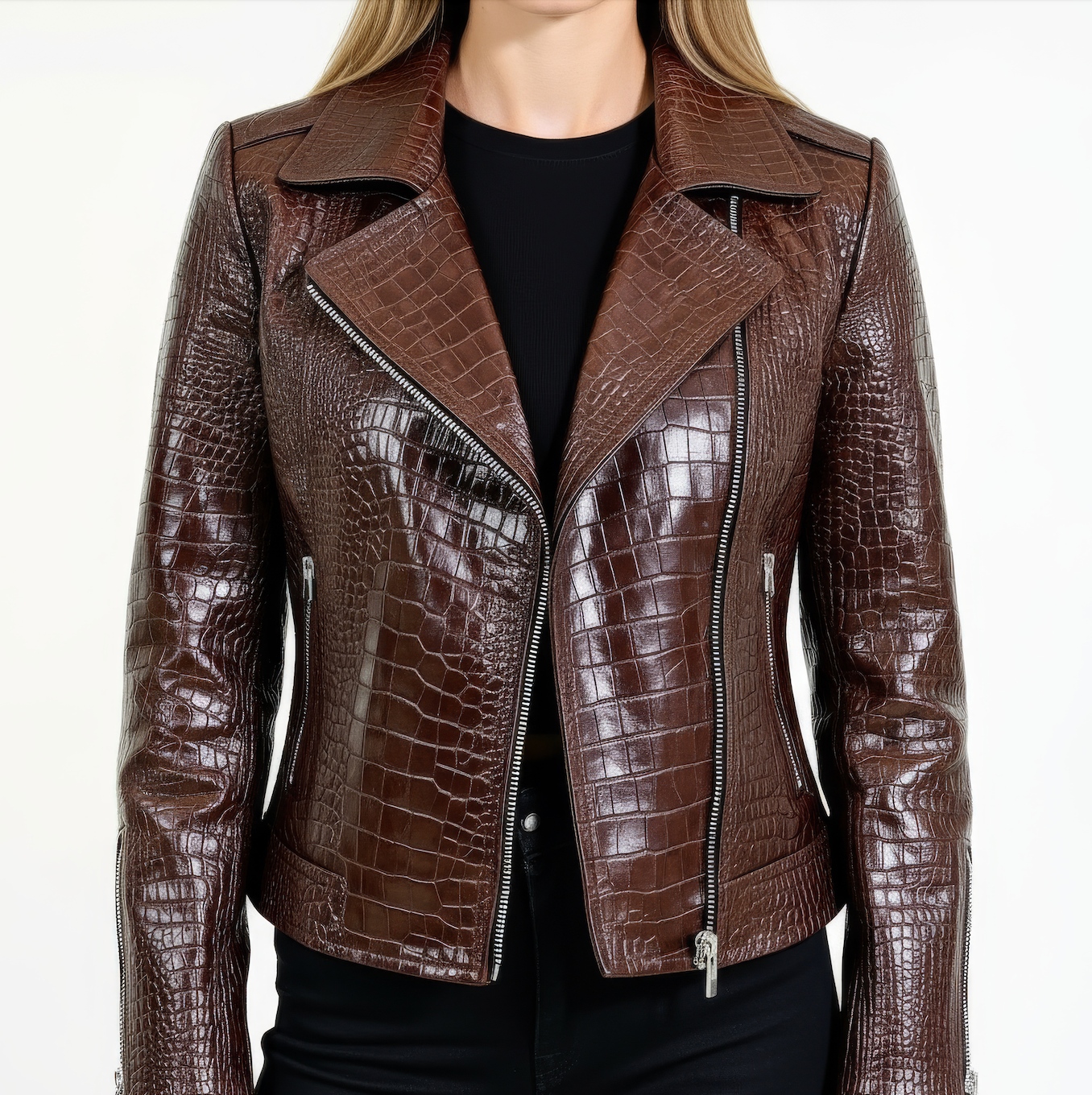 Women&#39;s Real Leather Biker Jacket -Athena