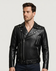 Men's Real Leather Moto Jacket - Hermes