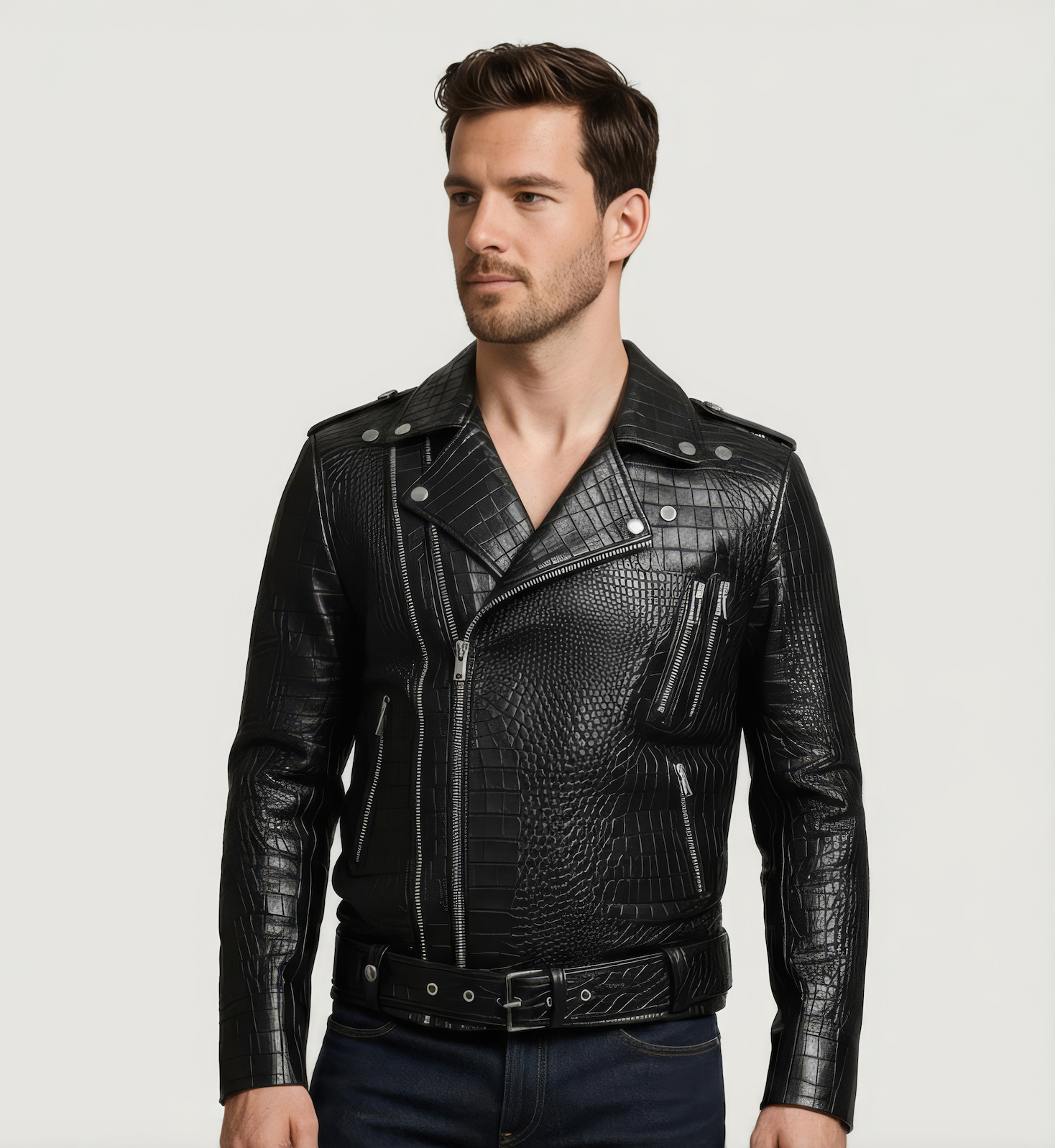 Men&#39;s Real Leather Biker Jacket - Hermes